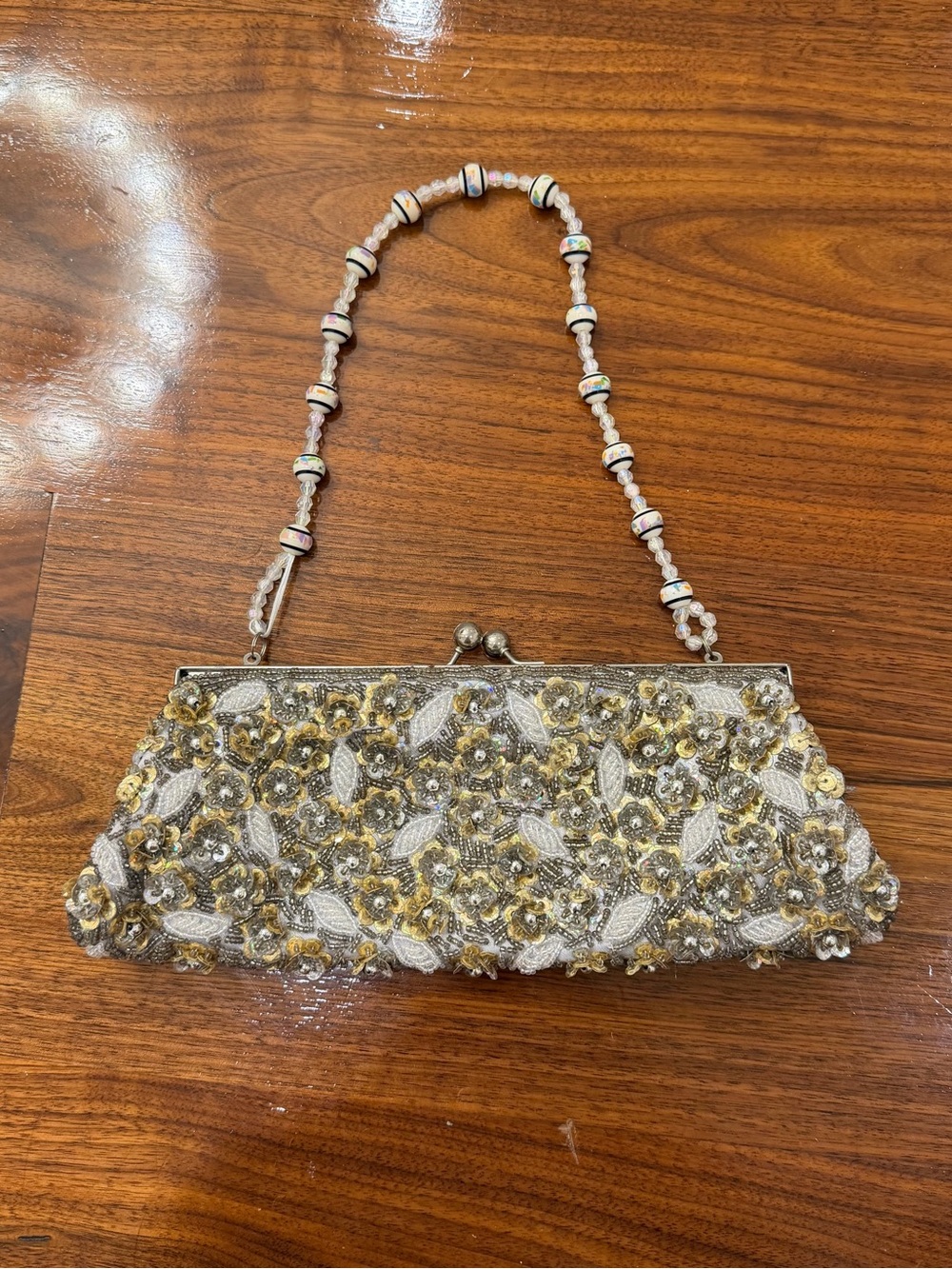 gold silver floral beaded convertible clutch bag